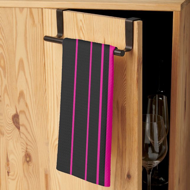 Complex Stripes - Magenta and Black Kitchen Towel (Thirds Fold)