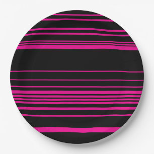Complex Stripes - Magenta and Black Paper Plate