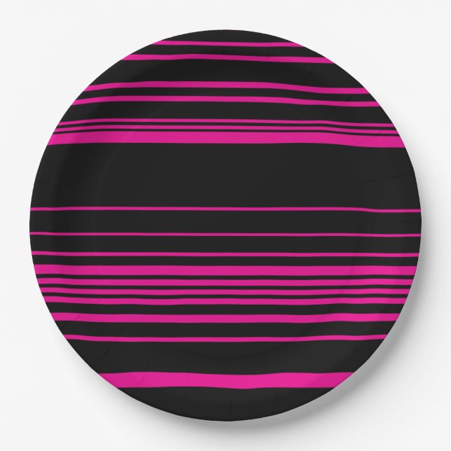 Complex Stripes - Magenta and Black Paper Plate (Front)