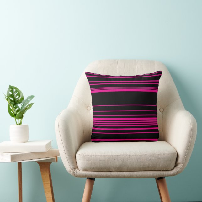 Complex Stripes - Magenta and Black Throw Pillow (Chair)