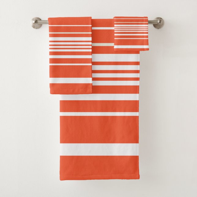 Complex Stripes - Orange and White Bath Towel Set (Insitu)