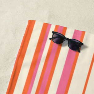 Complex Stripes - Pink, Orange and Cream  Beach Towel