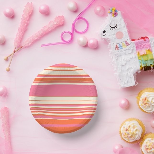 Complex Stripes - Pink, Orange and Cream Paper Plate (Party)