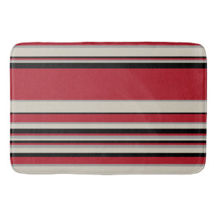 Complex Stripes - Red, Grey, Black and Bone White Bath Mat