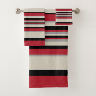 Complex Stripes - Red, Grey, Black and Bone White Bath Towel Set
