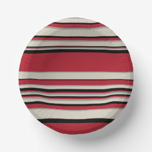 Complex Stripes - Red, Grey, Black and Bone White Paper Plate
