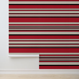 Complex Stripes - Red, Grey, Black and Bone White Wallpaper