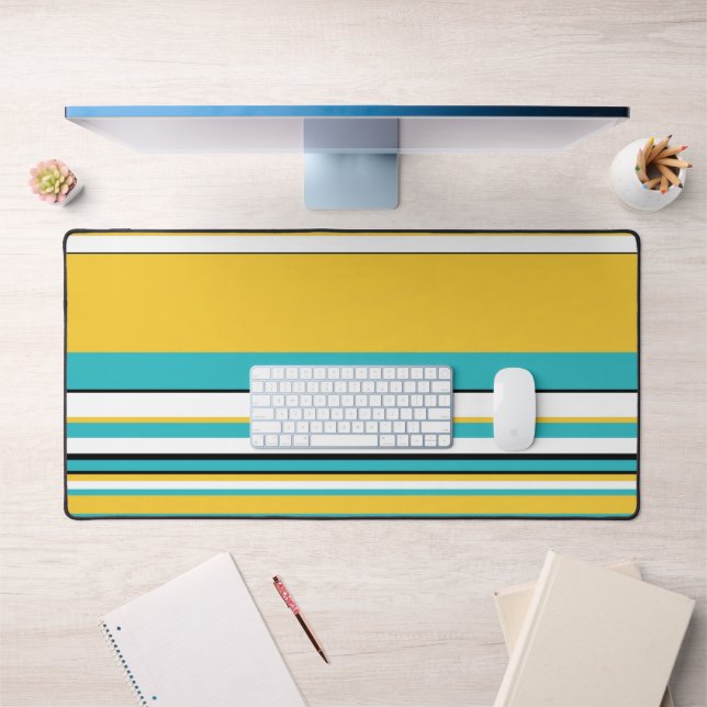 Complex Stripes - Turquoise and Yellow Desk Mat (Office 1)