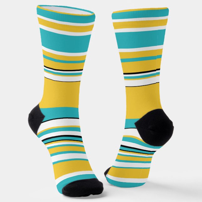 Complex Stripes - Turquoise and Yellow Socks (Angled)