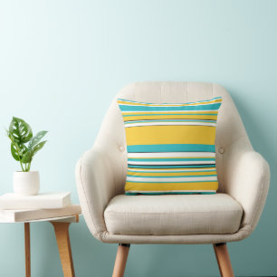 Complex Stripes - Turquoise and Yellow Throw Pillow