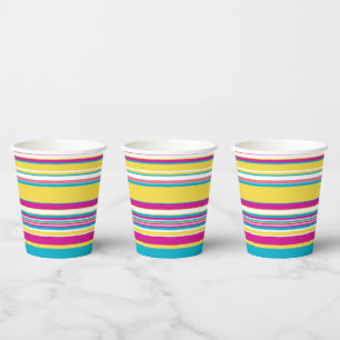 Complex Stripes -Turquoise, Yellow, Pink and White Paper Cups