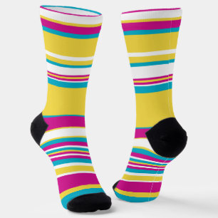 Complex Stripes -Turquoise, Yellow, Pink and White Socks