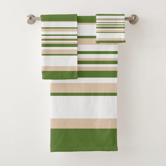 Complex Stripes - White, Sand and Palm Green Bath Towel Set (Insitu)