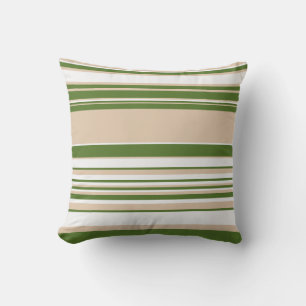 Complex Stripes - White, Sand and Palm Green Throw Pillow