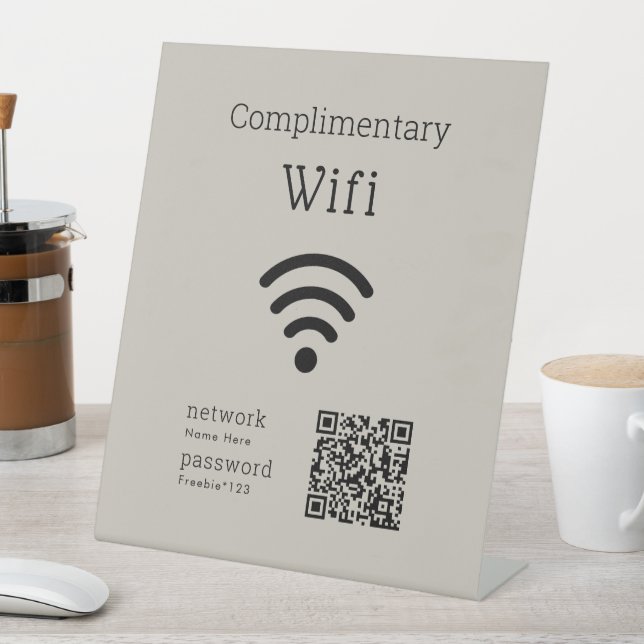 Complimentary Wifi Code Black & Tan Custom Pedestal Sign (In SItu)