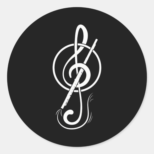 Composers clef flute classic round sticker (Front)