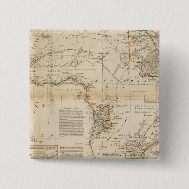 Composite Africa hand coloured map 2 Inch Square Button (Front)