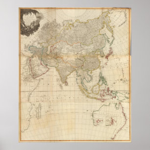Composite Asia hand coloured map Poster