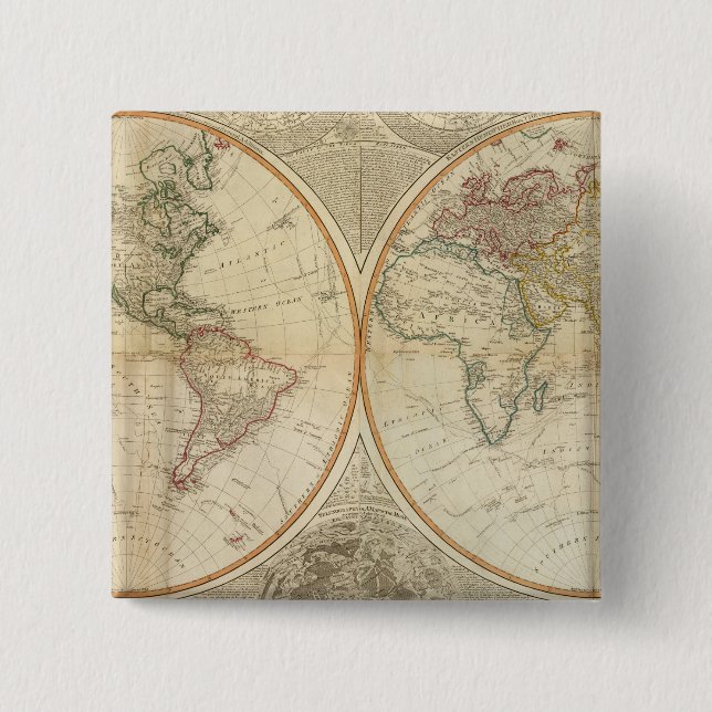 Composite World hand coloured map 2 Inch Square Button (Front)