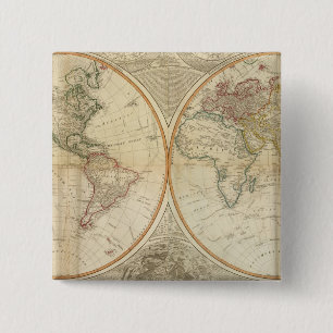 Composite World hand coloured map 2 Inch Square Button