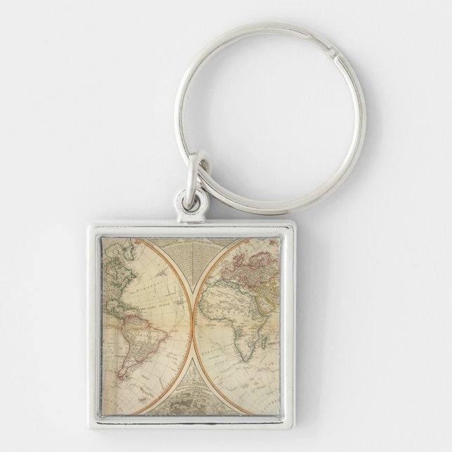Composite World hand coloured map Keychain (Front)