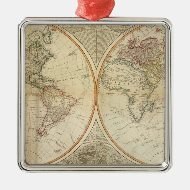 Composite World hand coloured map Metal Ornament (Front)