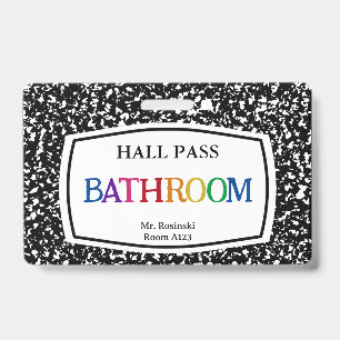 composition book bathroom hall pass for educators badge