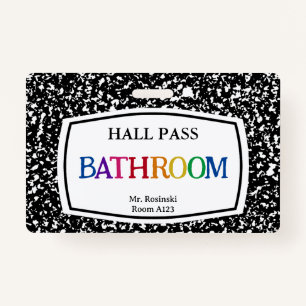 composition book bathroom hall pass for educators badge