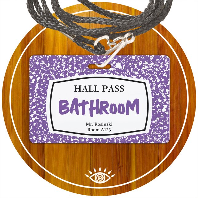 composition book bathroom hall pass for educators badge (Creator Uploaded)