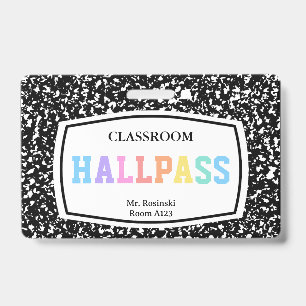 composition book classroom hall pass lanyard badge
