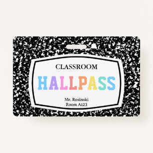 composition book classroom hall pass lanyard badge