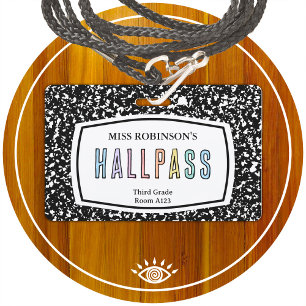 composition book classroom hall pass lanyard badge