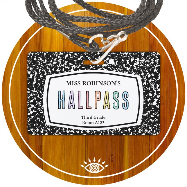 composition book classroom hall pass lanyard badge (Creator Uploaded)