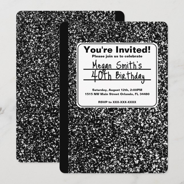 Composition Notebook Birthday Invitation (Front/Back)