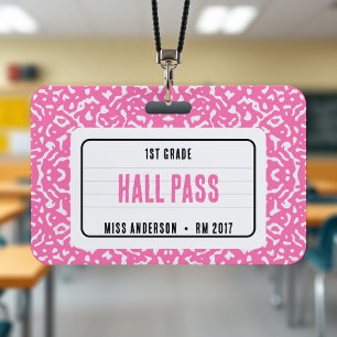 Composition Notebook Classroom Hall Pass Pink Badge