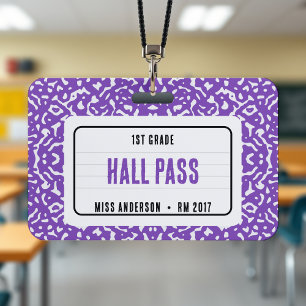 Composition Notebook Classroom Hall Pass Purple Badge