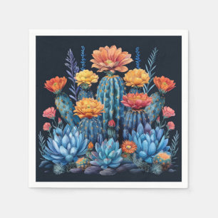 Composition of flowering cacti, succulents napkin