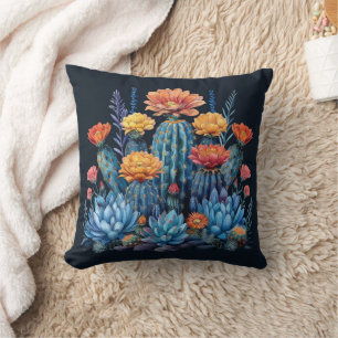 Composition of flowering cacti, succulents throw pillow