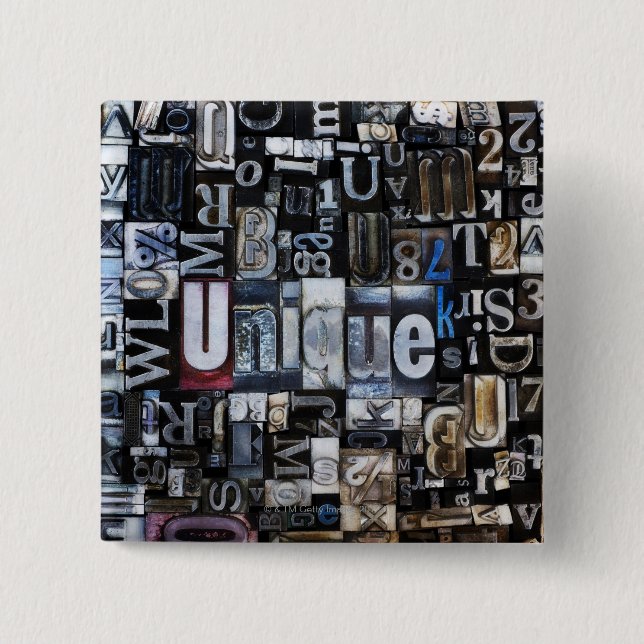 Composition of letterpress blocks 2 inch square button (Front)