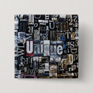 Composition of letterpress blocks 2 inch square button