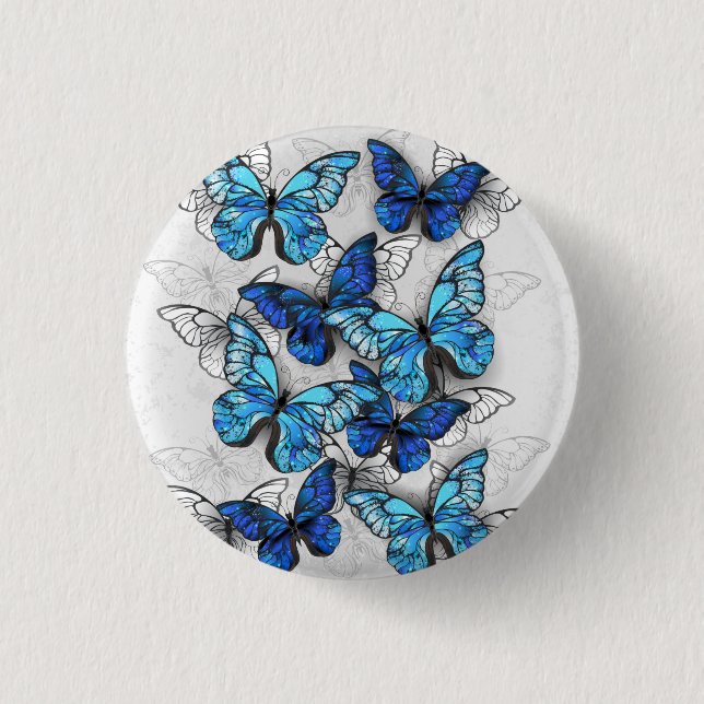 Composition of White and Blue Butterflies 1 Inch Round Button (Front)