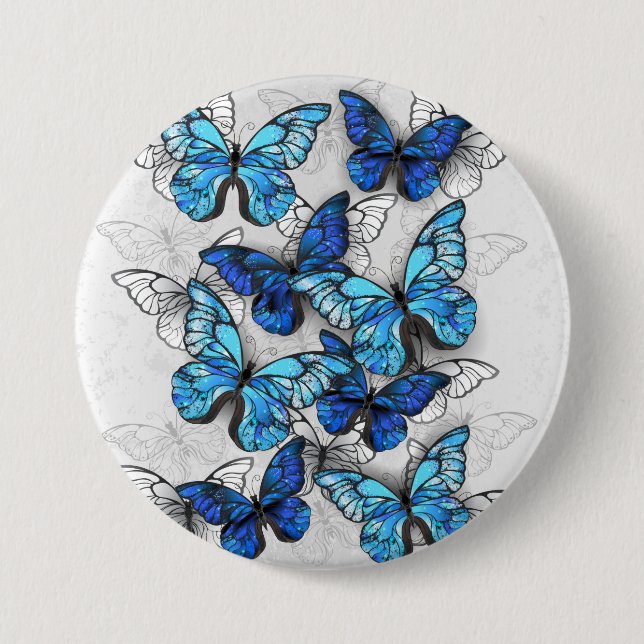 Composition of White and Blue Butterflies 3 Inch Round Button (Front)