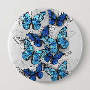 Composition of White and Blue Butterflies 4 Inch Round Button
