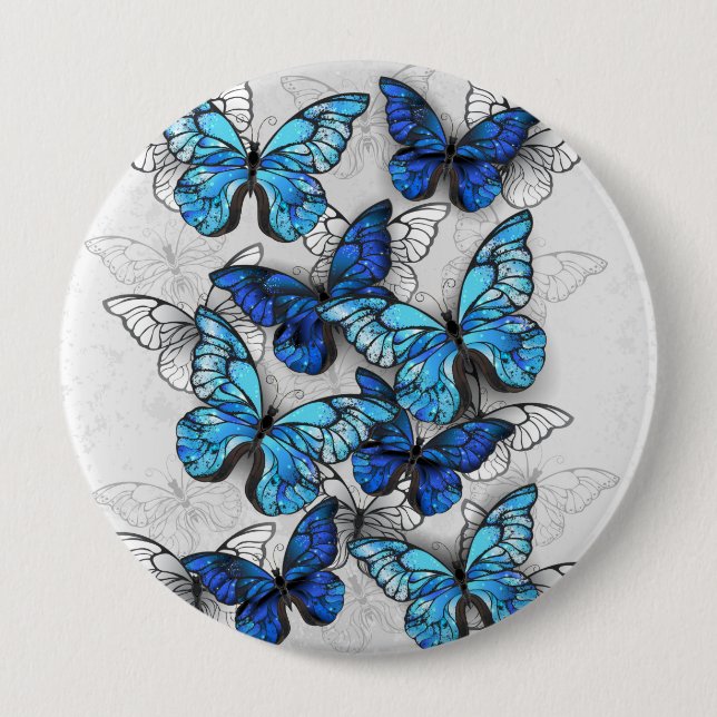 Composition of White and Blue Butterflies 4 Inch Round Button (Front)