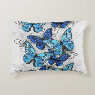 Composition of White and Blue Butterflies Accent Pillow