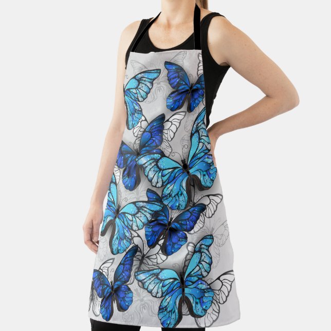 Composition of White and Blue Butterflies Apron (Insitu)