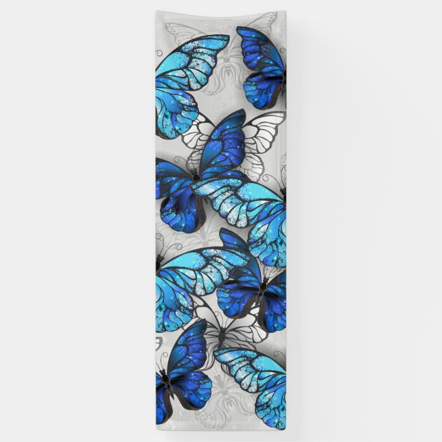 Composition of White and Blue Butterflies Banner (Vertical)