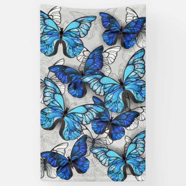 Composition of White and Blue Butterflies Banner (Vertical)