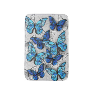 Composition of White and Blue Butterflies Bath Mat