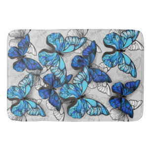 Composition of White and Blue Butterflies Bath Mat